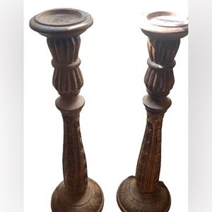 Pair Of Tall Wooden Candle Holders
